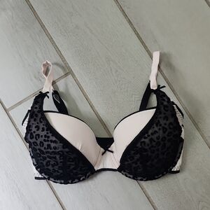 Pleasure State White Label Bra 32DDLight Pink Black Leopard Print Lace Underwire